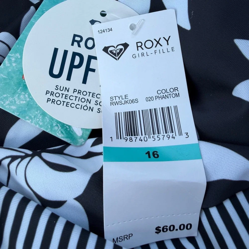 NWT Roxy Girls Long Sleeve One Piece Rashguard Swimsuit UPF 50+ Floral - 16